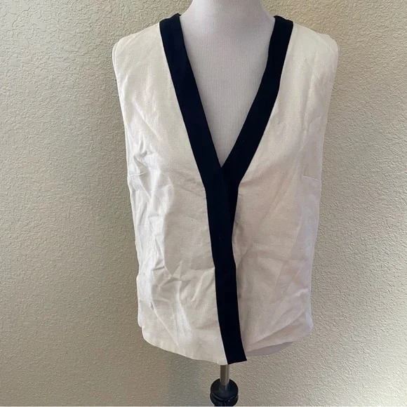 Abercrombie & Fitch Linen-Blend Vest Sleeveless Blouse White Black: Large - Picture 2 of 9